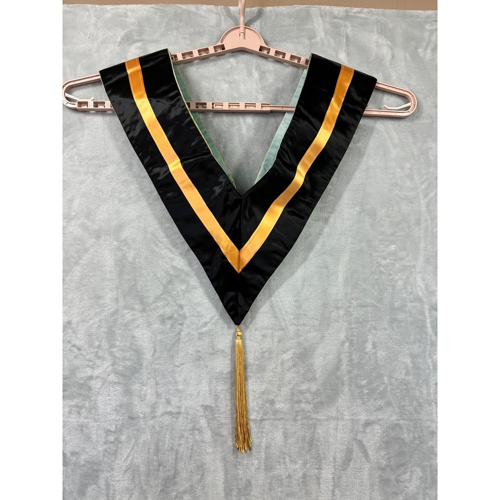 Vintage Academic Graduation Hood Black Gold Satin Light Blue Velvet Tassel 36in